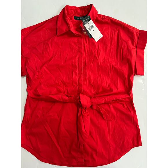 Lauren Ralph Lauren Deep Red Cotton Tie Front Shirt 200747474002 Size M NWT - Picture 9 of 16